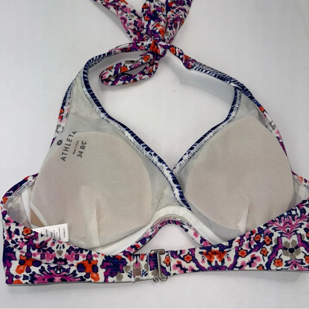 Athleta Purple Pink Orange Floral Halter Bikini Top